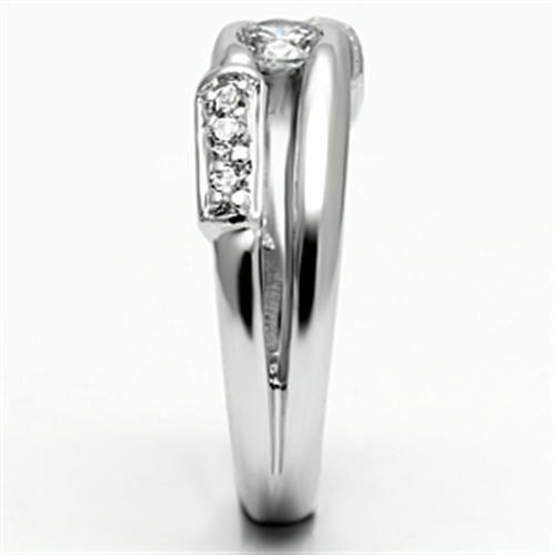 3W049 - Rhodium Brass Ring with AAA Grade CZ  in Clear-3