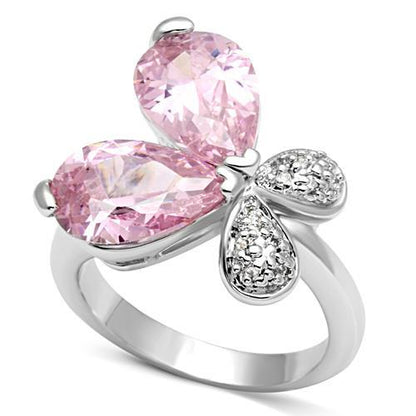 3W051 - Rhodium Brass Ring with AAA Grade CZ  in Rose-0