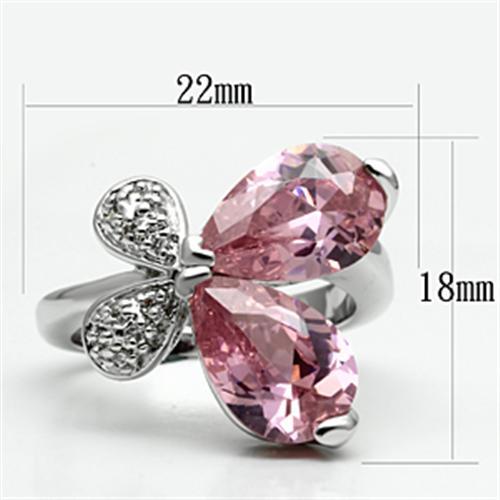 3W051 - Rhodium Brass Ring with AAA Grade CZ  in Rose-1