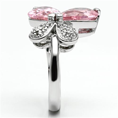 3W051 - Rhodium Brass Ring with AAA Grade CZ  in Rose-3