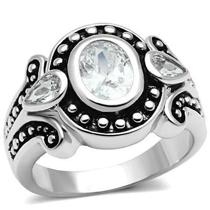 3W056 - Rhodium Brass Ring with AAA Grade CZ  in Clear-0