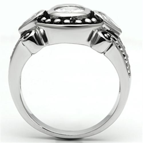 3W056 - Rhodium Brass Ring with AAA Grade CZ  in Clear-2