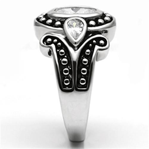 3W056 - Rhodium Brass Ring with AAA Grade CZ  in Clear-3