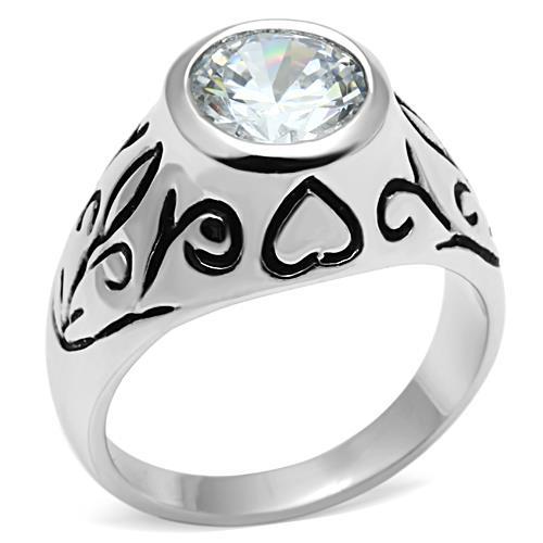 3W057 - Rhodium Brass Ring with AAA Grade CZ  in Clear-0