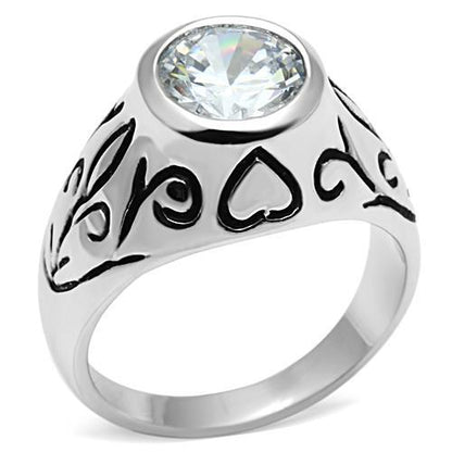 3W057 - Rhodium Brass Ring with AAA Grade CZ  in Clear-0