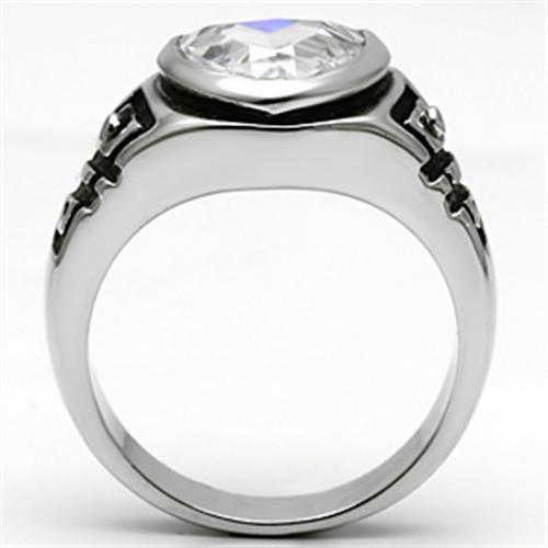 3W062 - Rhodium Brass Ring with AAA Grade CZ  in Clear-2