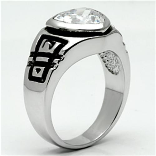 3W062 - Rhodium Brass Ring with AAA Grade CZ  in Clear-3