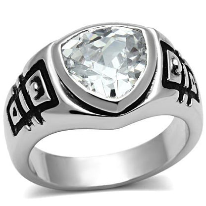 3W062 - Rhodium Brass Ring with AAA Grade CZ  in Clear-0