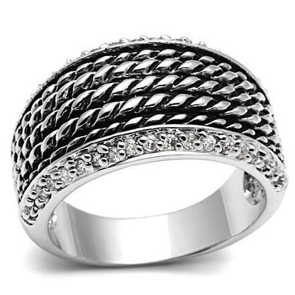 3W065 - Rhodium Brass Ring with AAA Grade CZ  in Clear-0