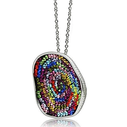 3W071 - Rhodium Brass Pendant with Top Grade Crystal  in Multi Color-1