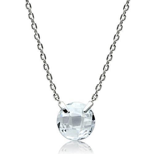 3W074 - Rhodium Brass Necklace with AAA Grade CZ  in Clear-0