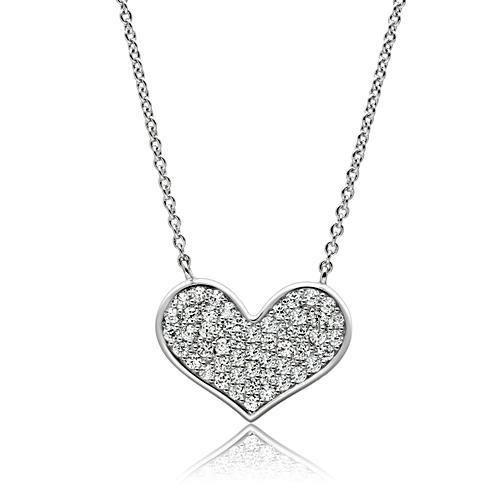 3W076 - Rhodium Brass Necklace with AAA Grade CZ  in Clear-0