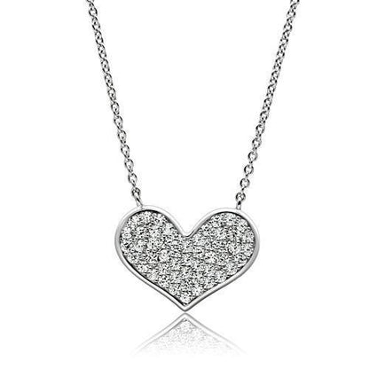 3W076 - Rhodium Brass Necklace with AAA Grade CZ  in Clear-0