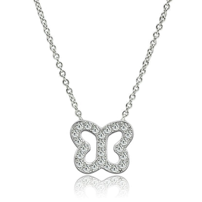 3W078 - Rhodium Brass Necklace with AAA Grade CZ  in Clear-0