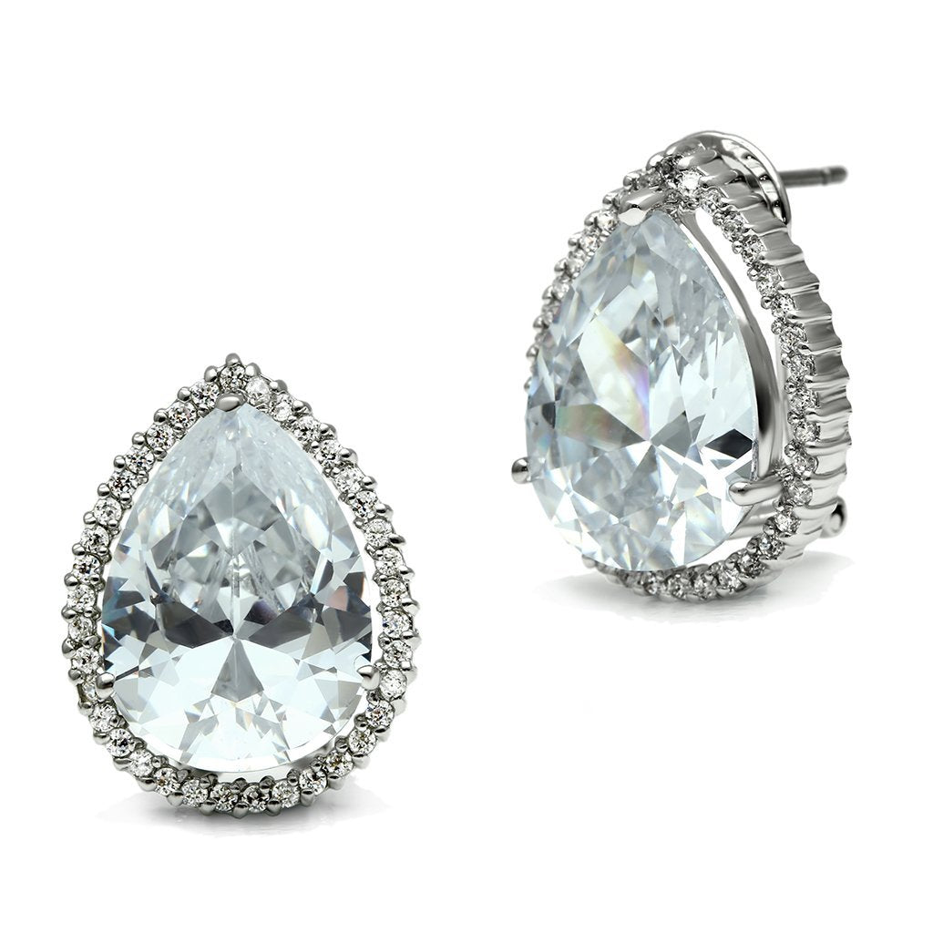 3W080 - Rhodium Brass Earrings with AAA Grade CZ  in Clear-0