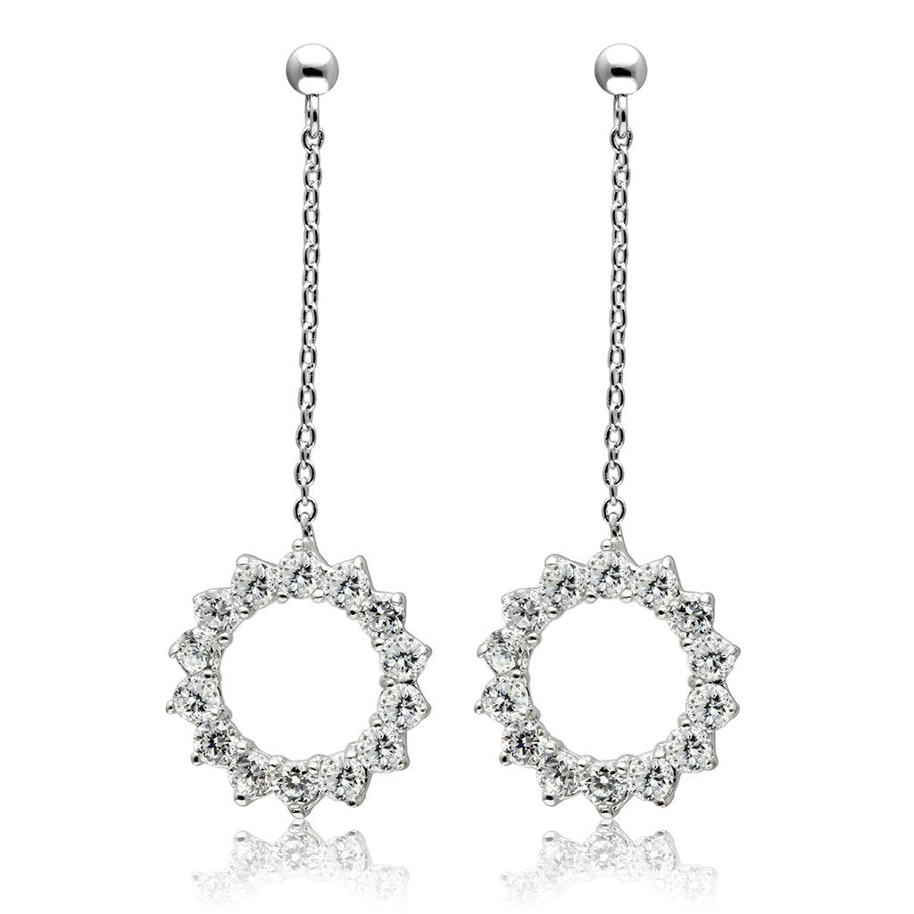 3W081 - Rhodium Brass Earrings with AAA Grade CZ  in Clear-0