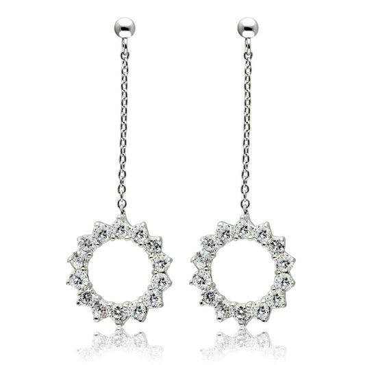 3W081 - Rhodium Brass Earrings with AAA Grade CZ  in Clear-0