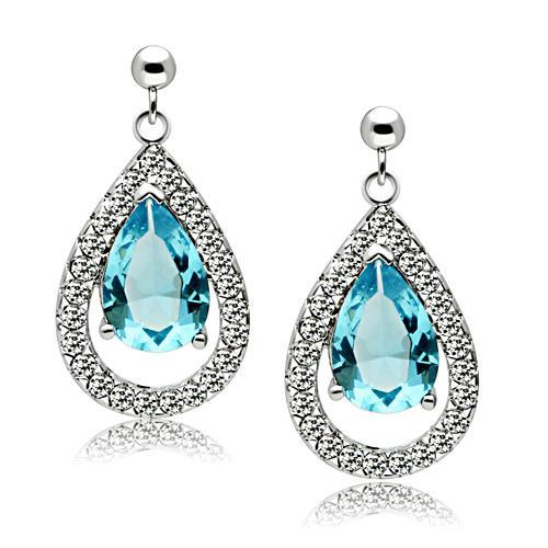 3W083 - Rhodium Brass Earrings with Synthetic Synthetic Glass in Sea Blue-0