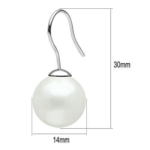 3W087 - Rhodium Brass Earrings with Synthetic Pearl in White-1