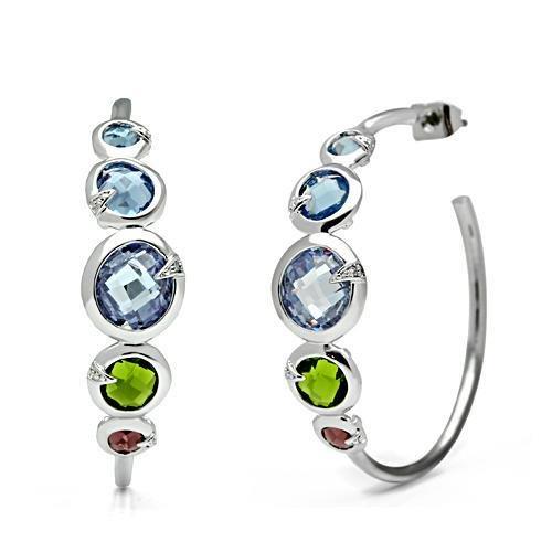 3W098 - Rhodium Brass Earrings with AAA Grade CZ  in Multi Color-0