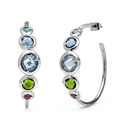 3W098 - Rhodium Brass Earrings with AAA Grade CZ  in Multi Color-0
