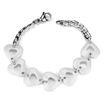 3W1006 - High polished (no plating) Stainless Steel Bracelet with Ceramic  in White-0