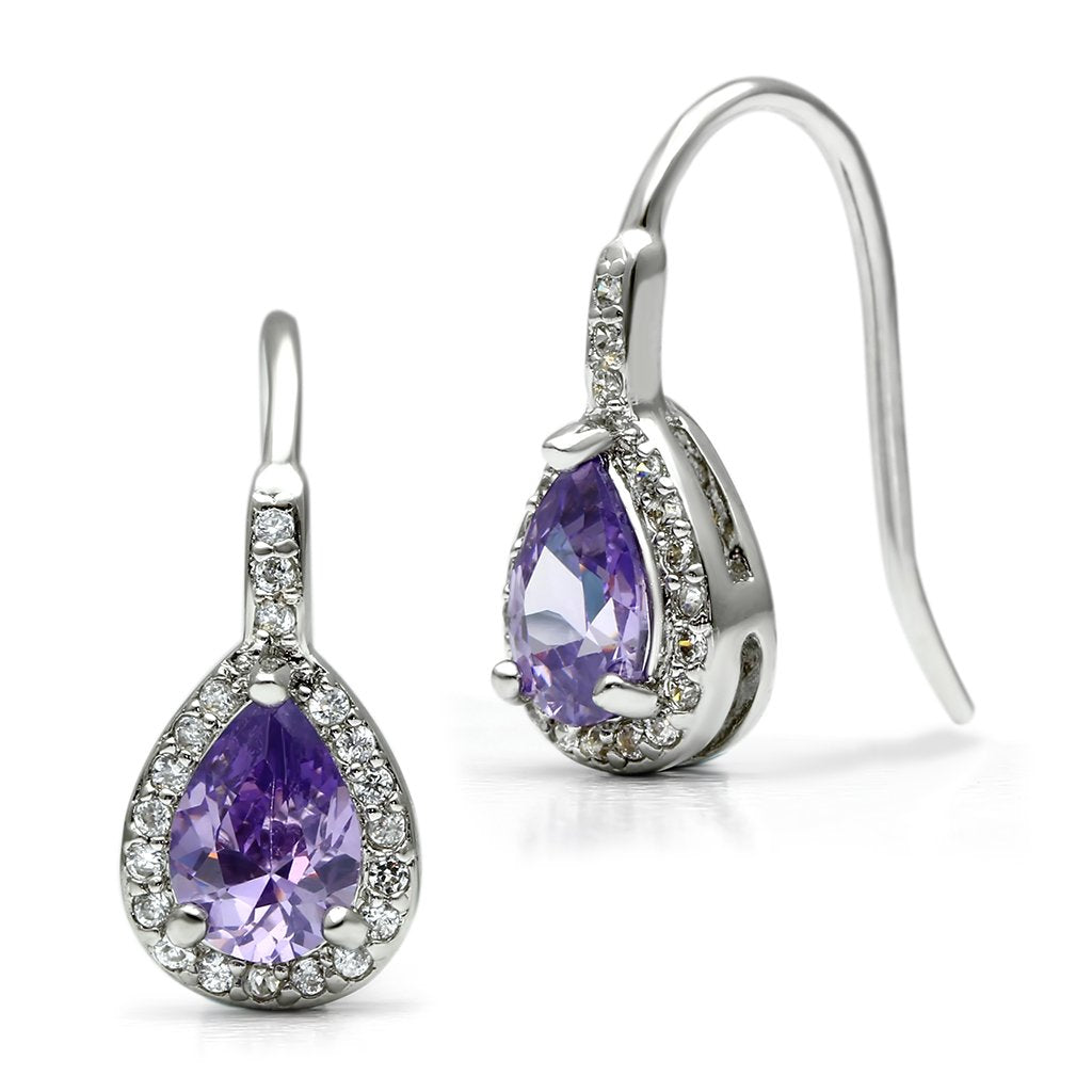 3W100 - Rhodium Brass Earrings with AAA Grade CZ  in Amethyst-0