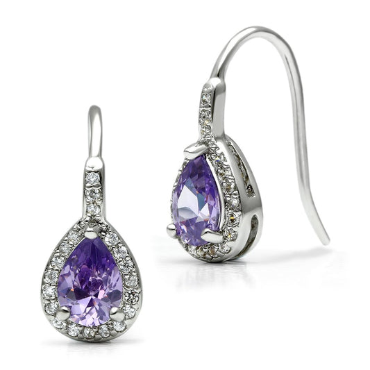 3W100 - Rhodium Brass Earrings with AAA Grade CZ  in Amethyst-0