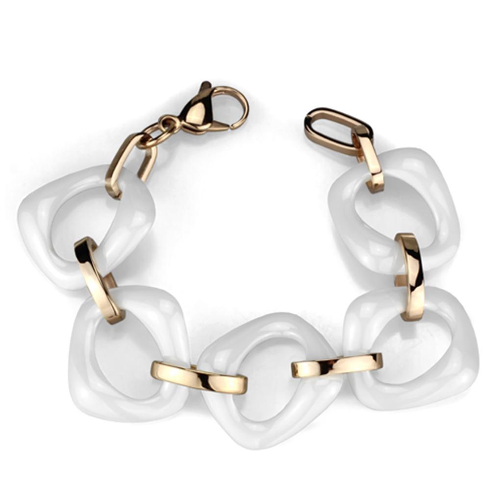 3W1010 - IP Rose Gold(Ion Plating) Stainless Steel Bracelet with Ceramic  in White-0