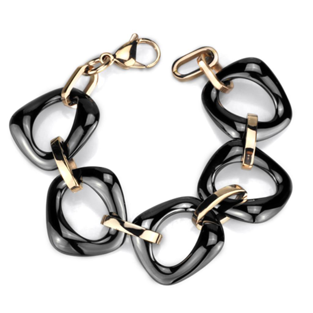 3W1011 - IP Rose Gold(Ion Plating) Stainless Steel Bracelet with Ceramic  in Jet-0