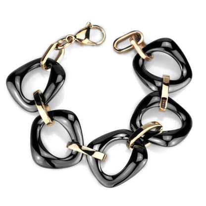 3W1011 - IP Rose Gold(Ion Plating) Stainless Steel Bracelet with Ceramic  in Jet-0