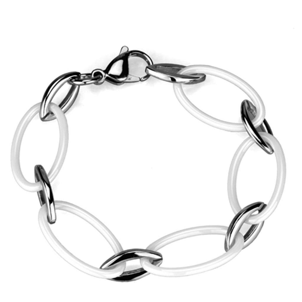 3W1014 - High polished (no plating) Stainless Steel Bracelet with Ceramic  in White-0