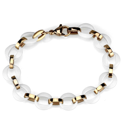 3W1015 - IP Rose Gold(Ion Plating) Stainless Steel Bracelet with Ceramic  in White-0
