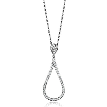 3W1019 - Rhodium Brass Chain Pendant with AAA Grade CZ  in Clear-0