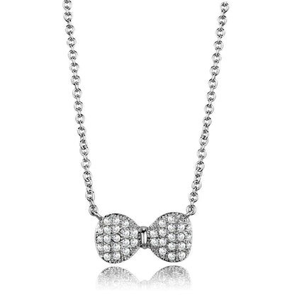 3W1024 - Rhodium Brass Chain Pendant with AAA Grade CZ  in Clear-0