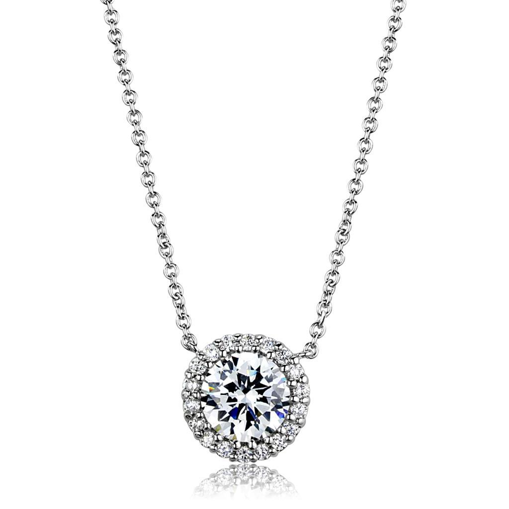 3W1027 - Rhodium Brass Chain Pendant with AAA Grade CZ  in Clear-0