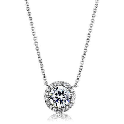 3W1027 - Rhodium Brass Chain Pendant with AAA Grade CZ  in Clear-0