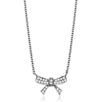 3W1028 - Rhodium Brass Chain Pendant with AAA Grade CZ  in Clear-0