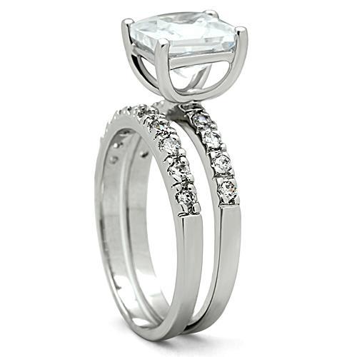 3W102 - Rhodium Brass Ring with AAA Grade CZ  in Clear-3