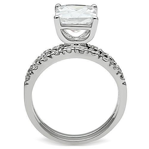 3W102 - Rhodium Brass Ring with AAA Grade CZ  in Clear-4