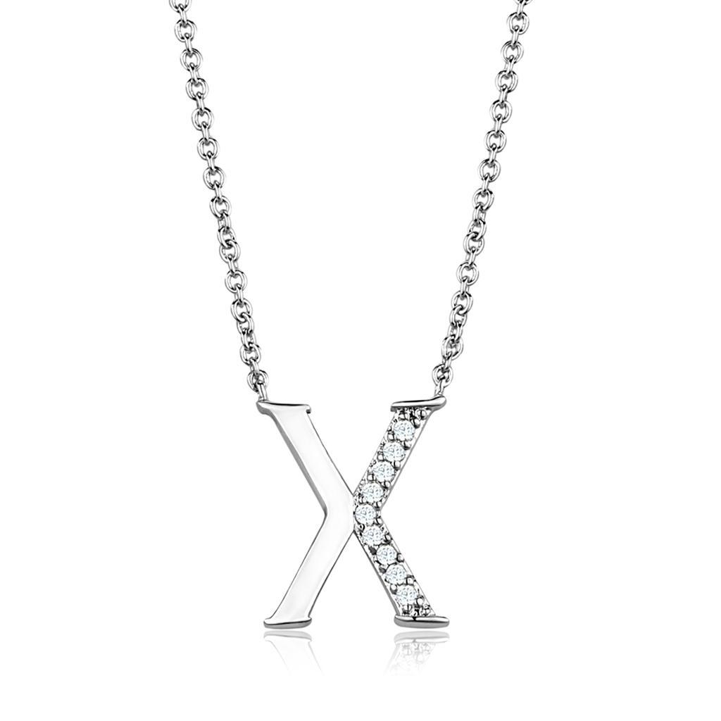3W1030 - Rhodium Brass Chain Pendant with AAA Grade CZ  in Clear-0