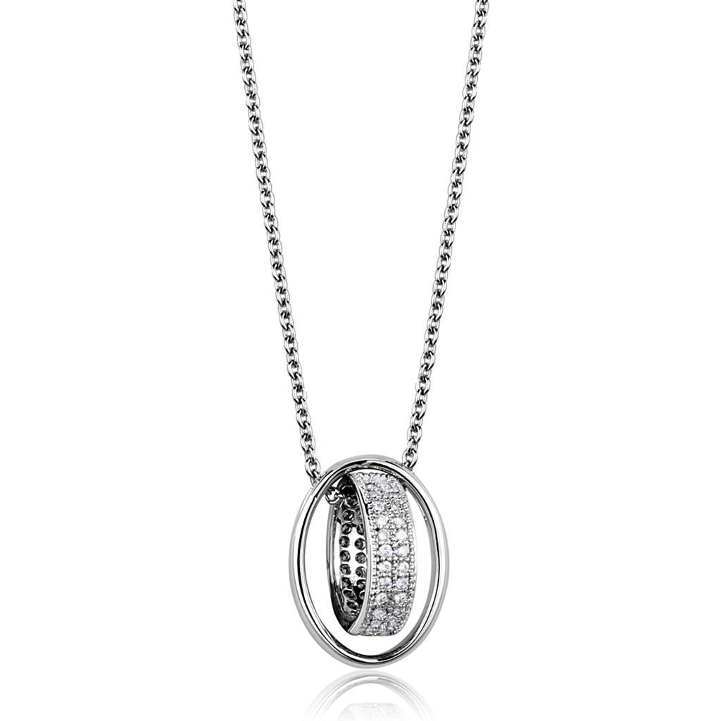 3W1032 - Rhodium Brass Chain Pendant with AAA Grade CZ  in Clear-0