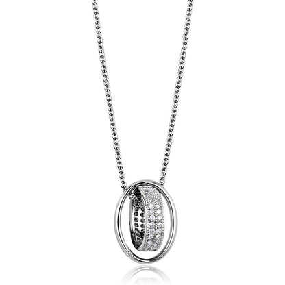 3W1032 - Rhodium Brass Chain Pendant with AAA Grade CZ  in Clear-0