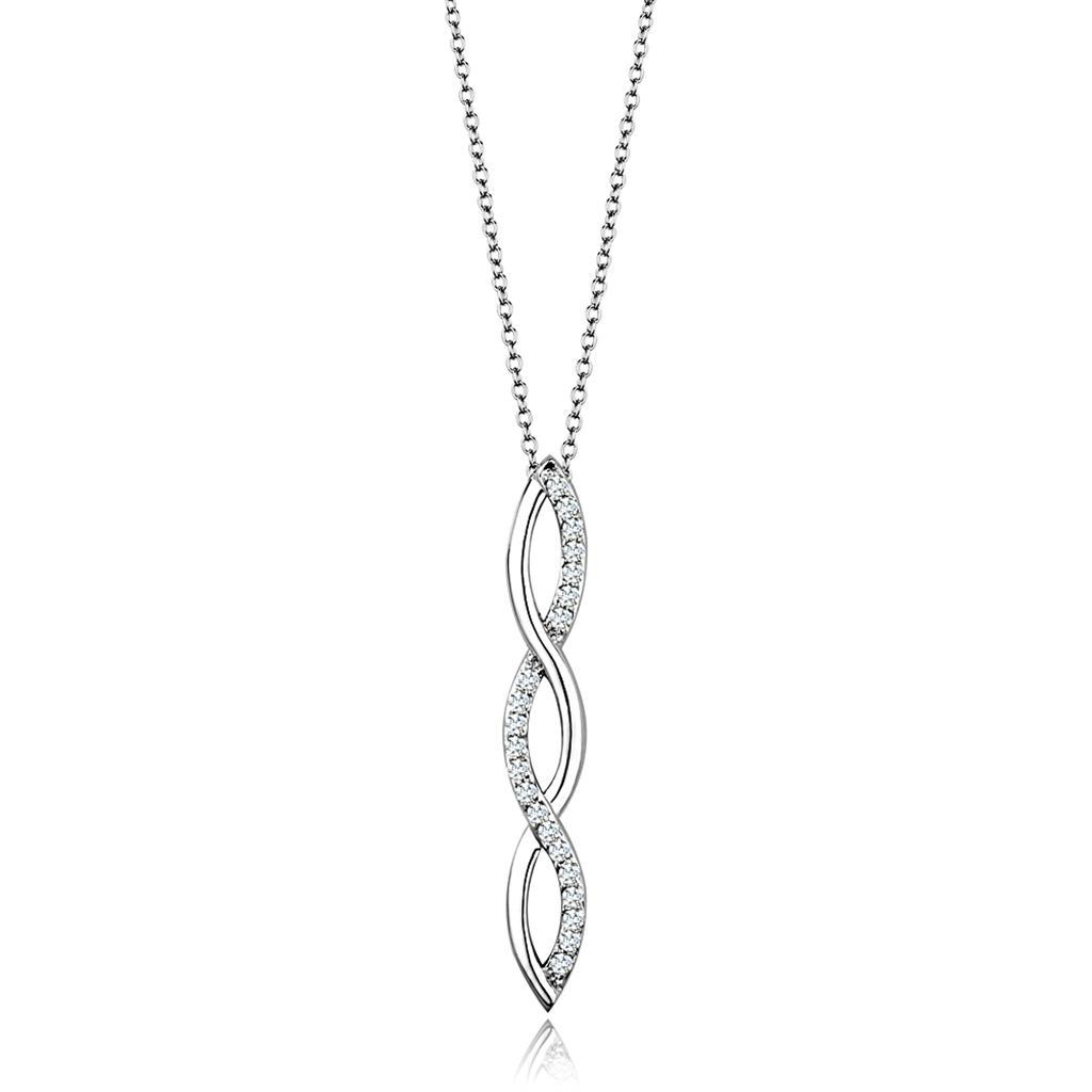 3W1039 - Rhodium Brass Chain Pendant with AAA Grade CZ  in Clear-0
