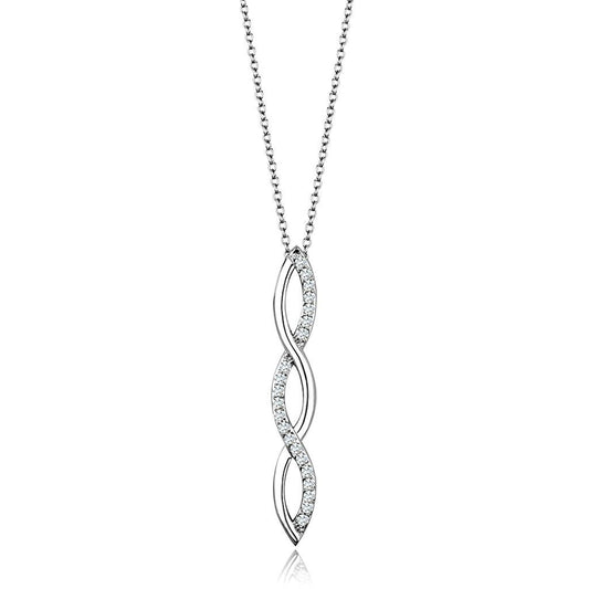 3W1039 - Rhodium Brass Chain Pendant with AAA Grade CZ  in Clear-0