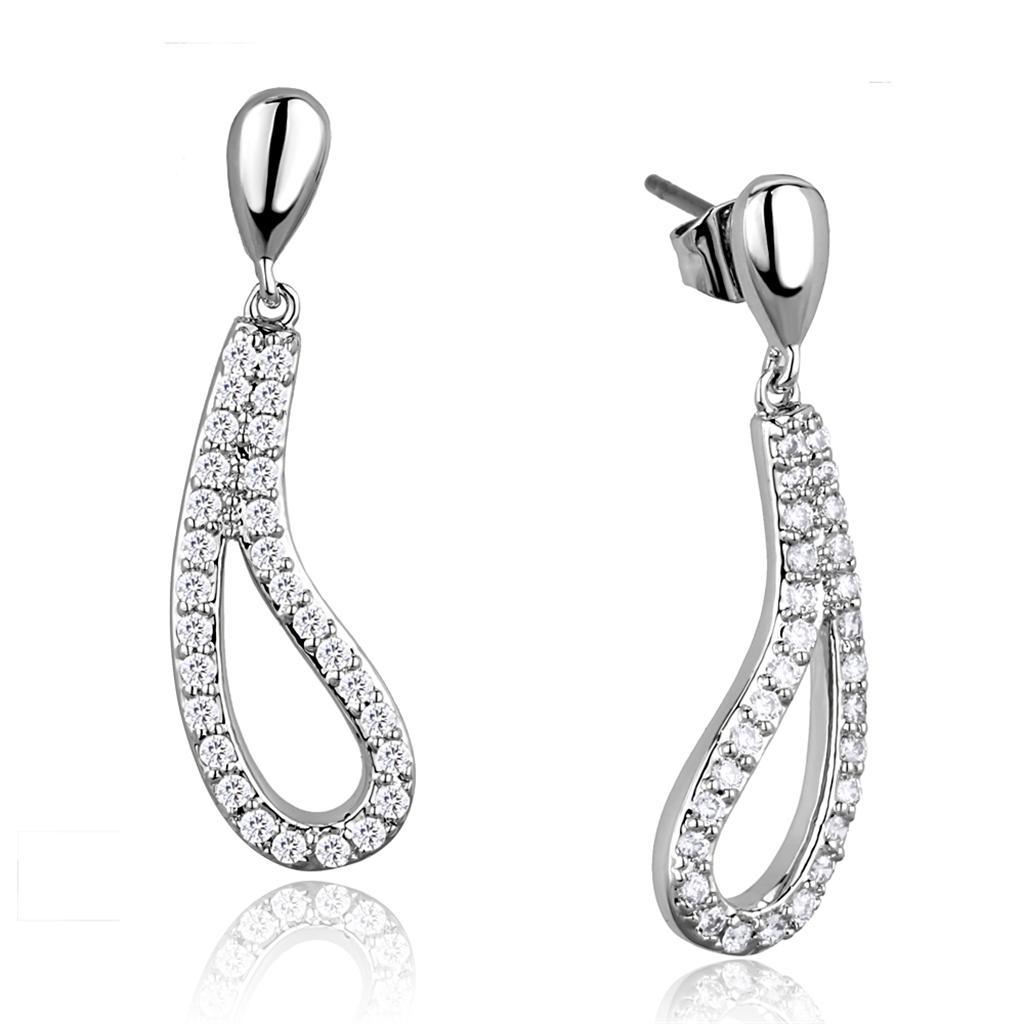 3W1044 - Rhodium Brass Earrings with AAA Grade CZ  in Clear-0