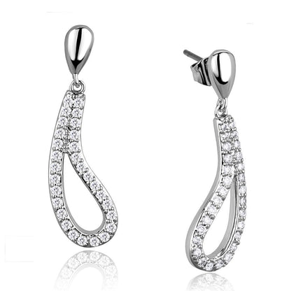 3W1044 - Rhodium Brass Earrings with AAA Grade CZ  in Clear-0