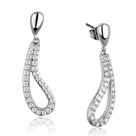 3W1044 - Rhodium Brass Earrings with AAA Grade CZ  in Clear-0