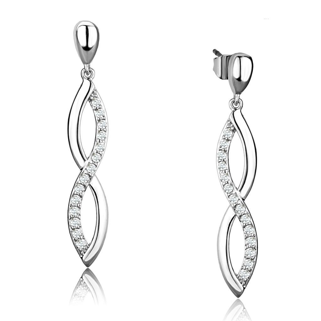 3W1045 - Rhodium Brass Earrings with AAA Grade CZ  in Clear-0