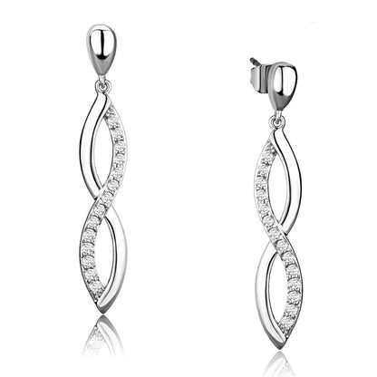 3W1045 - Rhodium Brass Earrings with AAA Grade CZ  in Clear-0